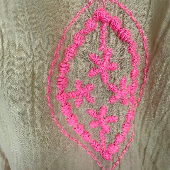 Boden Embroidered Semi Sheer Long Sleeve  Botton Down Top Tan Pink Sz US 14 L - Picture 7 of 10